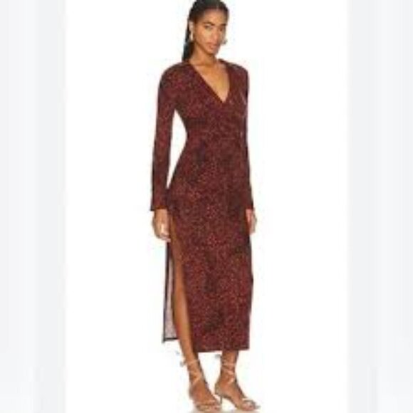 4 - NWT- FREE PEOPLE SHAYLA WRAP MIDI CHOCOLATE COMBO DRESS - Picture 7 of 11